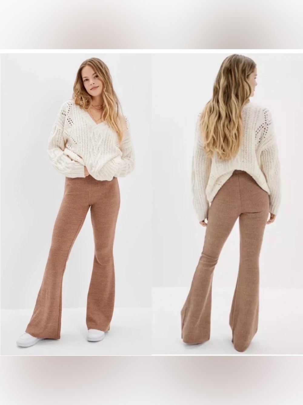 AE American Eagle Women’s Sz M Super High-Waisted Sweater Flare Pants